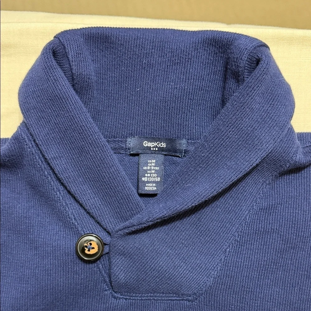 GAP Kids Navy Blue Knit Shawl Neck Sweater, Boys Size Medium (8)